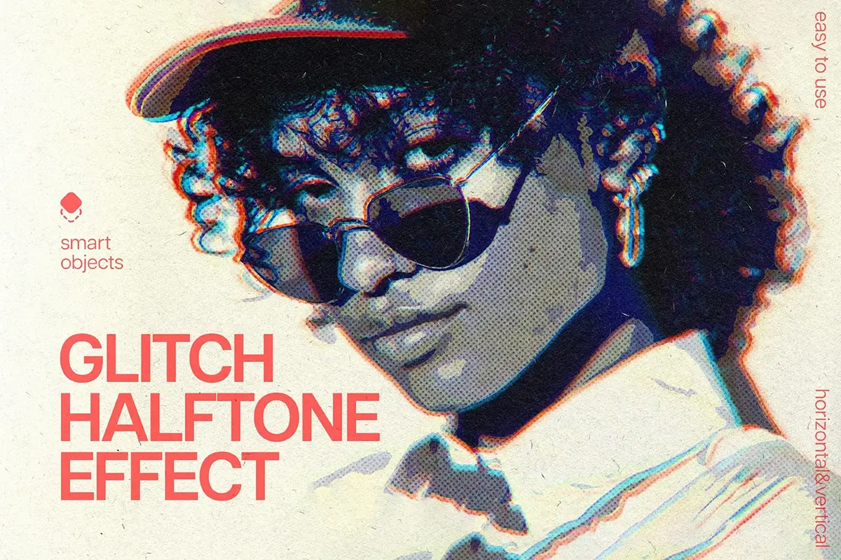 梦幻动感模糊故障幻影照片滤镜ps特效预设模板 Anaglyph Halftone Photo Effect