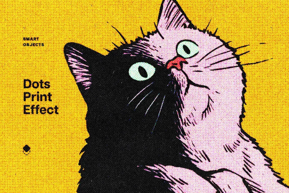 潮流复古时尚半调肌理点阵打印做旧漫画插图后期ps特效样机模板 Halftone Print Style Effect