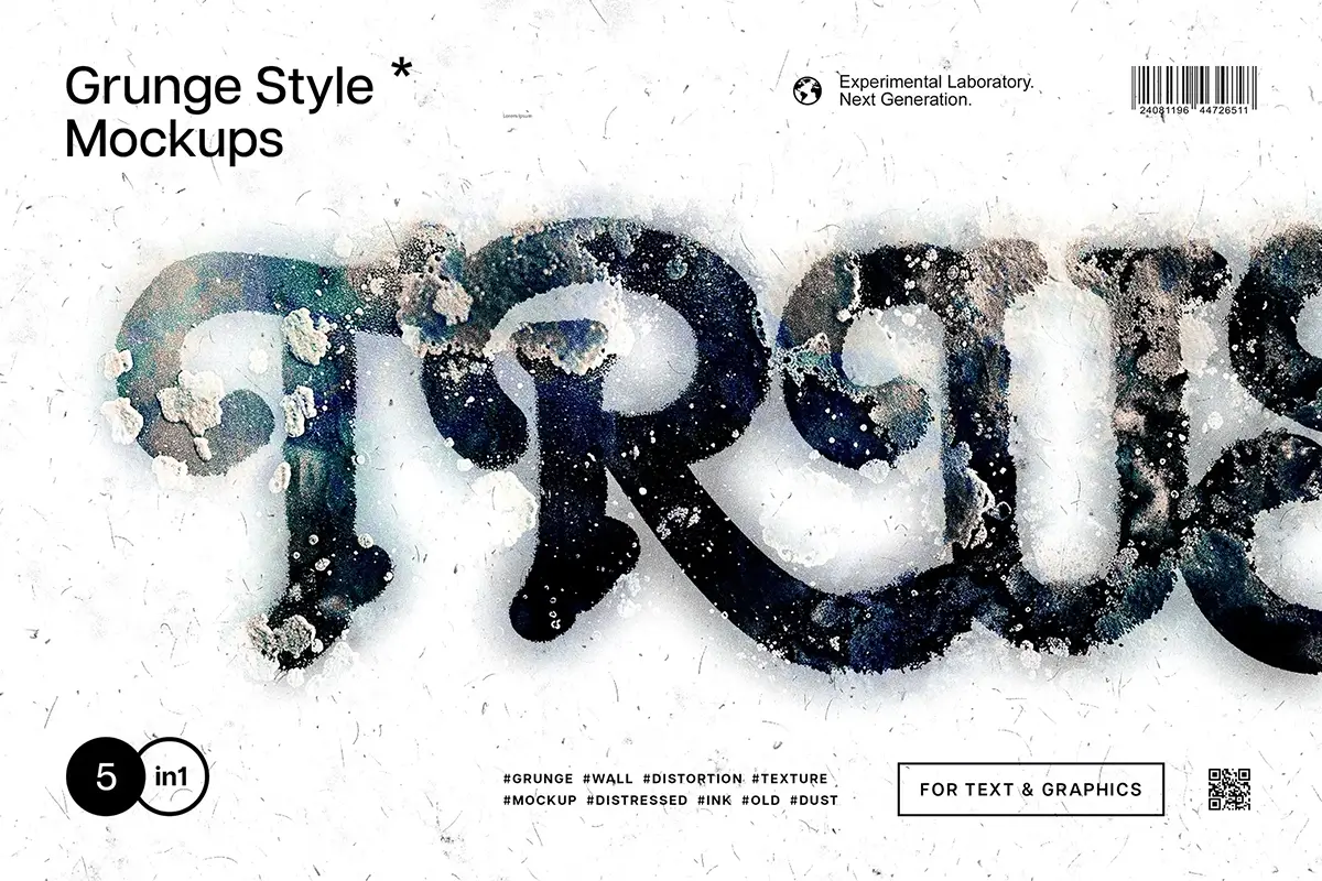 垃圾摇滚腐蚀磨损文本字母ps特效样机素材预设模板 Grunge Wall Distortion Mockup