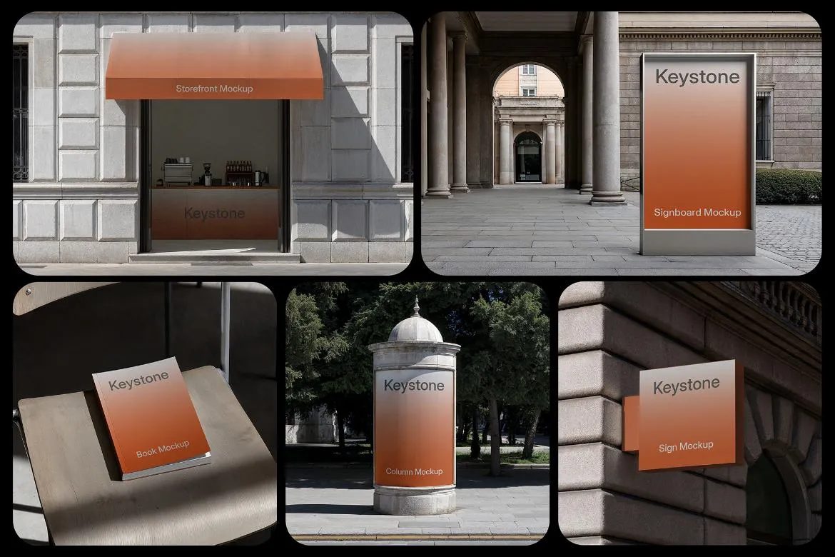 11款欧洲街拍广告海报横幅店招设计作品场景展示效果图ps样机素材 Branding Mockups / Keystone Series