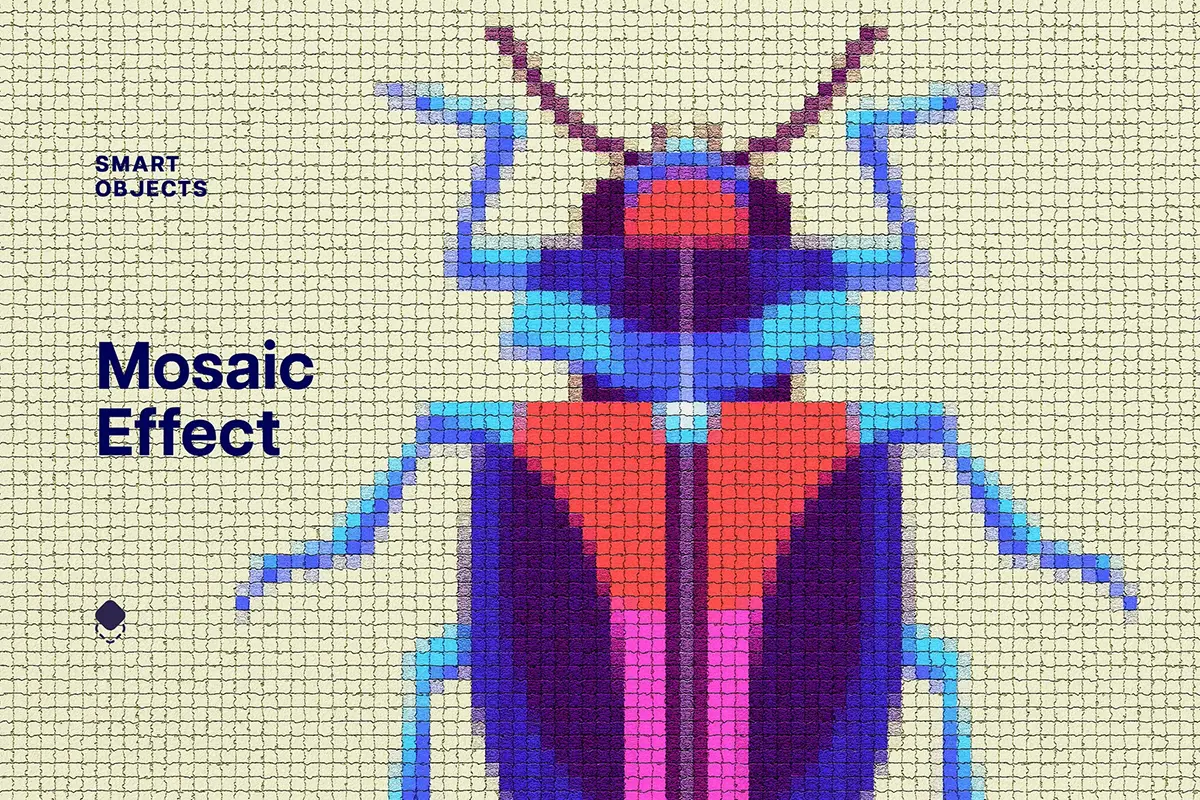 色彩马赛克方形像素效果照片图像ps特效样机素材模板 Color Mosaic Template Effect