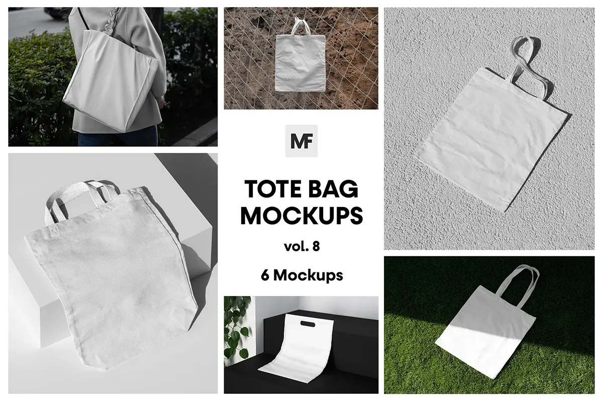 6款手提购物袋帆布袋模型品牌标识印花图案设计贴图ps样机素材模板 Canvas Bag Mockups vol.8 – Shopping Bags