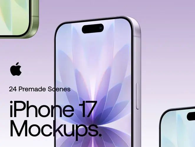 24款苹果手机iPhone 17广告海报ui设计作品展示效果图ps样机素材 iPhone 17 – 24 Mockups Scenes
