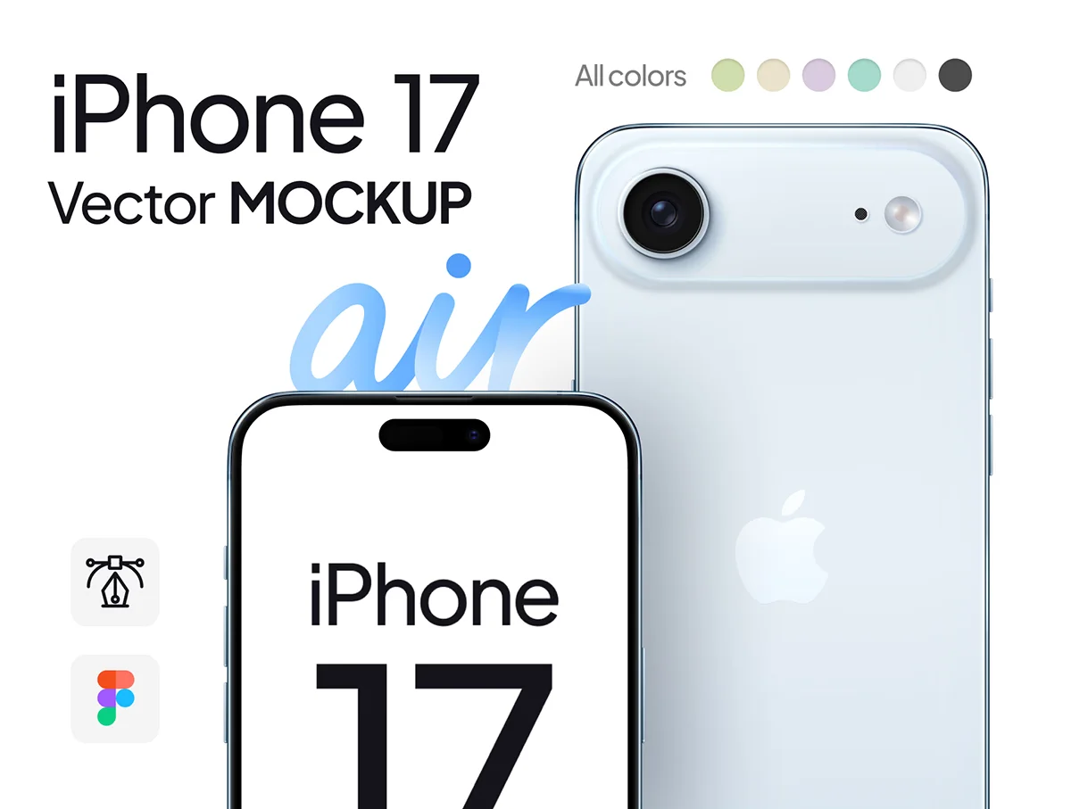 iPhone17 air 移动端手机App ui界面设计作品展示效果图fig矢量素材 iPhone 17 Air Mockup Vector Figma