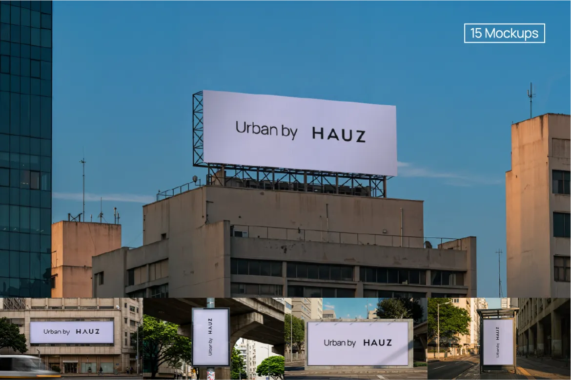 18款户外街拍灯箱海报广告牌横幅设计作品场景展示效果图ps样机 Urban billboard and posters mockups