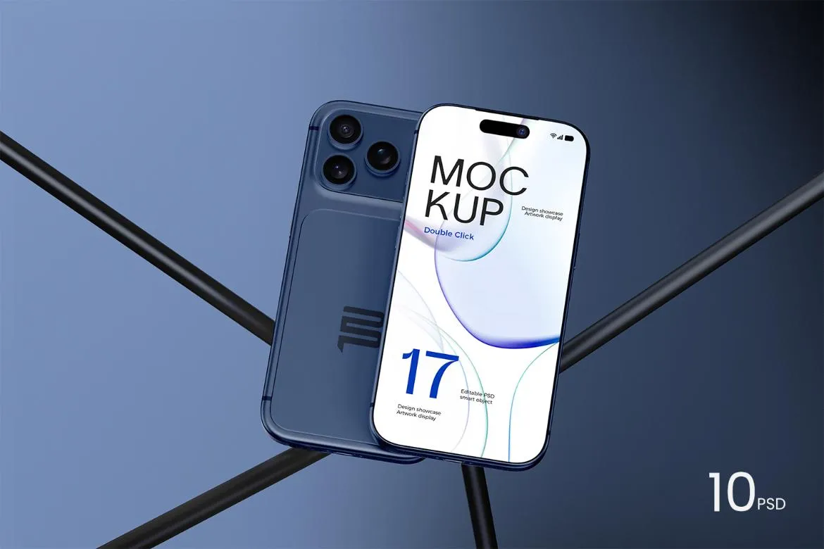 10款工业风悬浮 iPhone 17苹果手机广告UI设计作品展示效果图ps样机 Industrial Modern iPhone 17 Pro Mockup