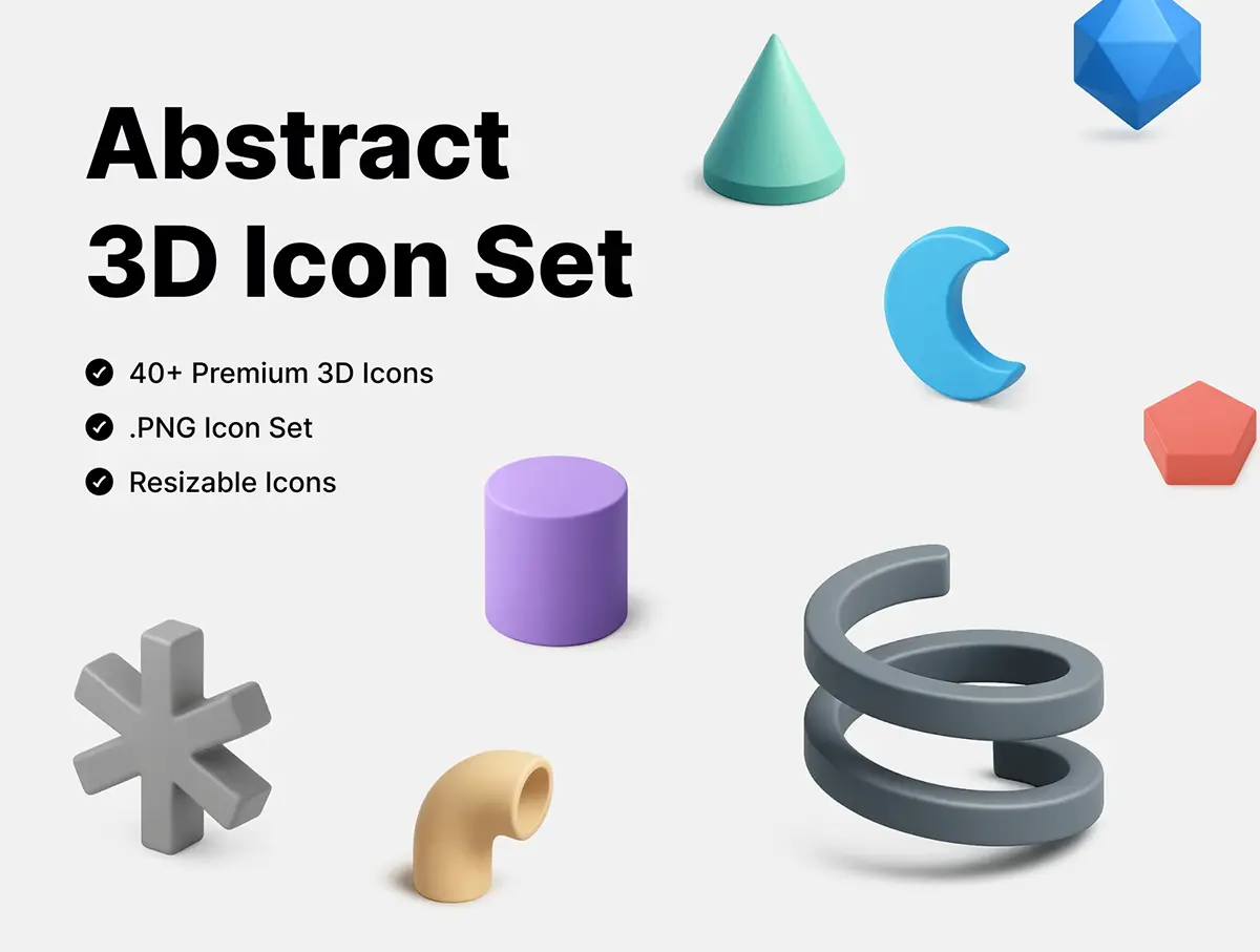 40款卡通抽象积木时尚等距3D几何图形icon图标png免抠图片素材 Abstract 3D Icon Set