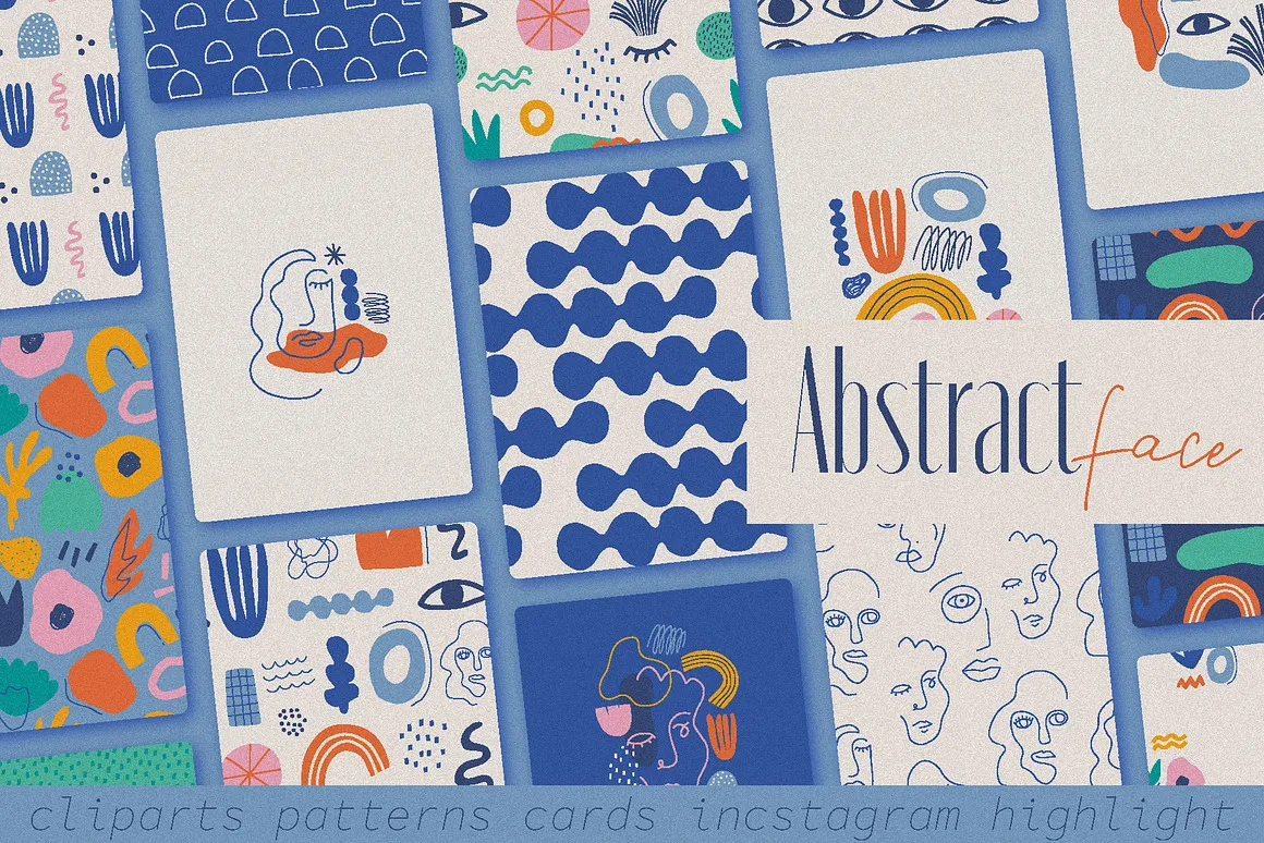 简约扁平化创意时尚抽象装饰艺术文创手绘插图插画ai矢量设计素材 Abstract Face