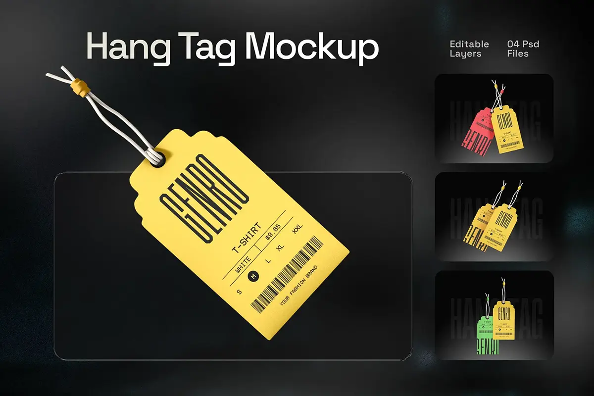 4款品牌服饰吊牌标签卡片模型展示设计贴图ps样机素材模板 Hang Tag Branding Mockup Design Set