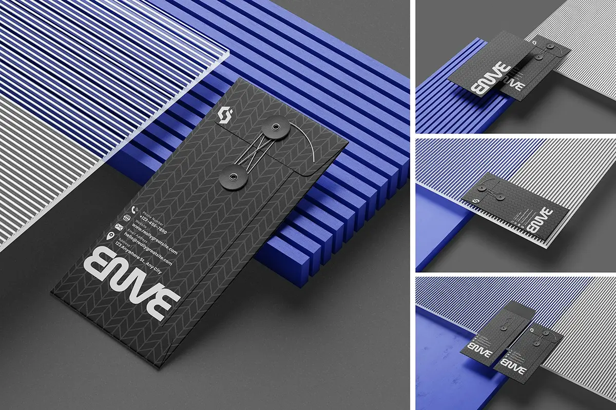 4款封口绳信封模型展示设计贴图ps样机素材模板 String Envelope Mockup