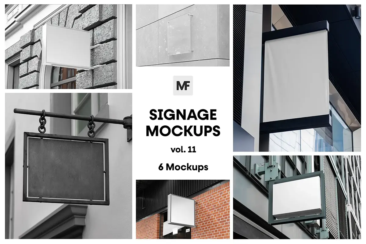 6款户外餐厅店铺墙面导视广告牌模型展示设计贴图ps样机素材模板 Signage Mockups vol.11 – Advertising