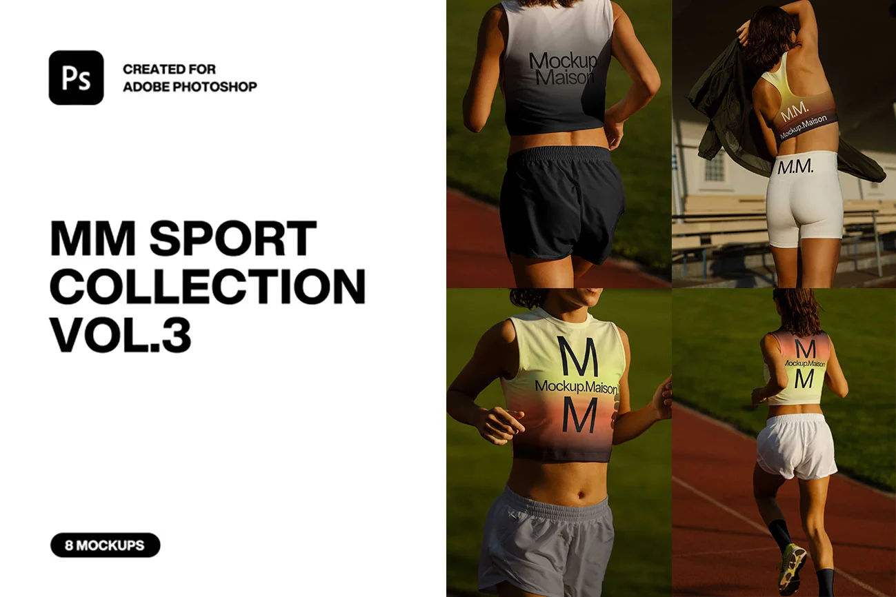 8款健身锻炼跑步训练运动背心短裤服装设计场景展示效果图ps样机 Sport Collection V3