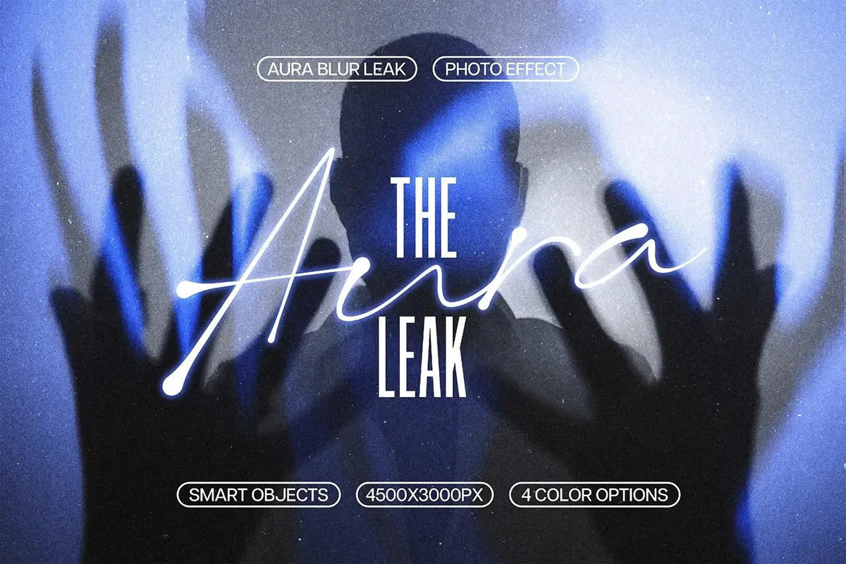 潮流复古黑白迷幻漏光梦幻光晕艺术人像照片后期ps特效样机模版 Aura Leak Photo Effect