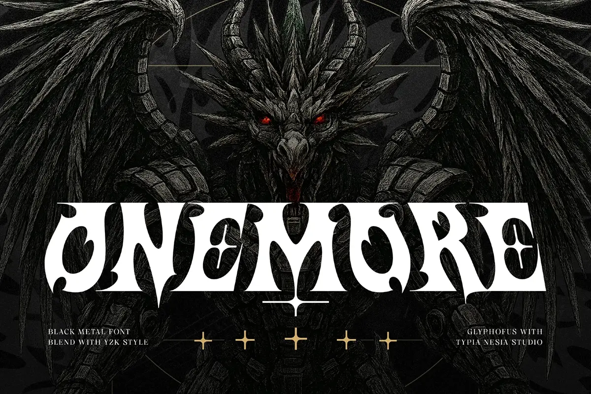 重金属朋克摇滚潮流Y2K前卫暗黑游戏海报装饰艺术英文字体 Onemore – Fantasy Game Font