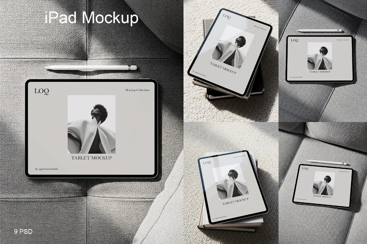 10款苹果iPad平板电脑UI设计作品布艺沙发场景展示效果图ps样机 iPad Mockup