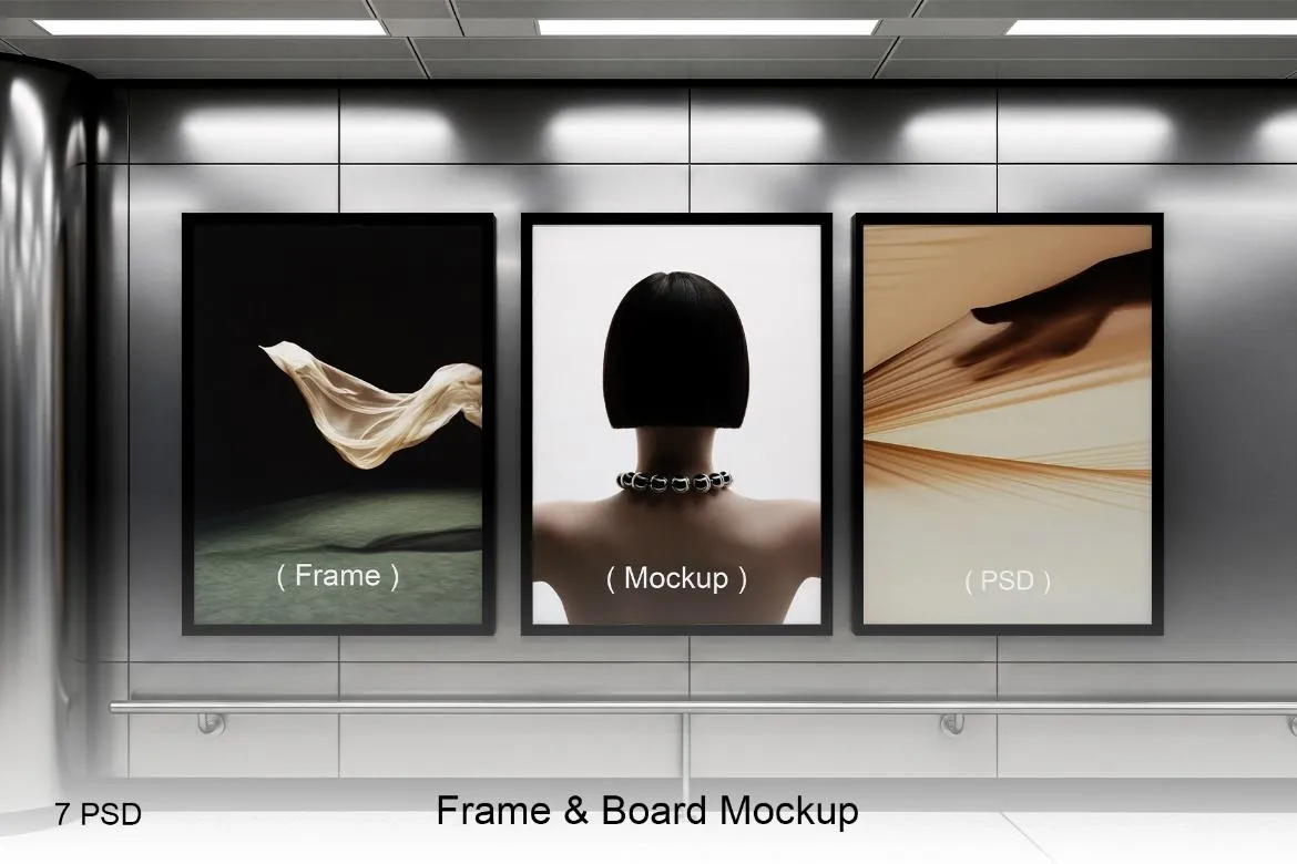 7款户外海报工业风招贴导视灯箱广告牌设计作品展示效果图ps样机 Bundle Frame & Board Mockup