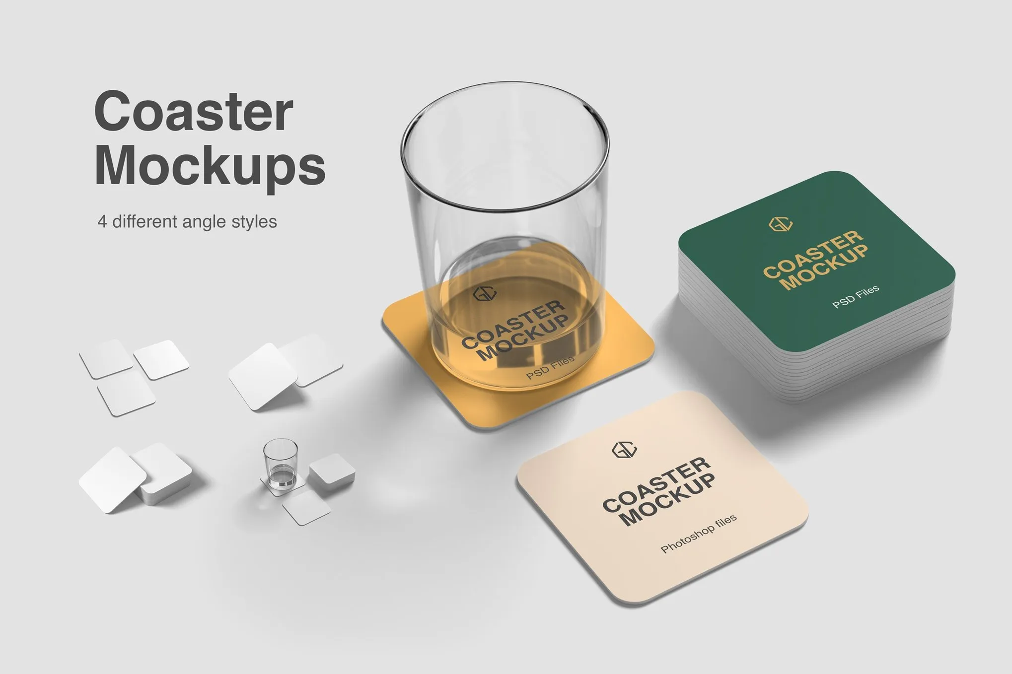 4款方形圆角杯垫模型品牌标识设计贴图ps样机素材模板 High-Quality Coaster Mockup for Branding Design