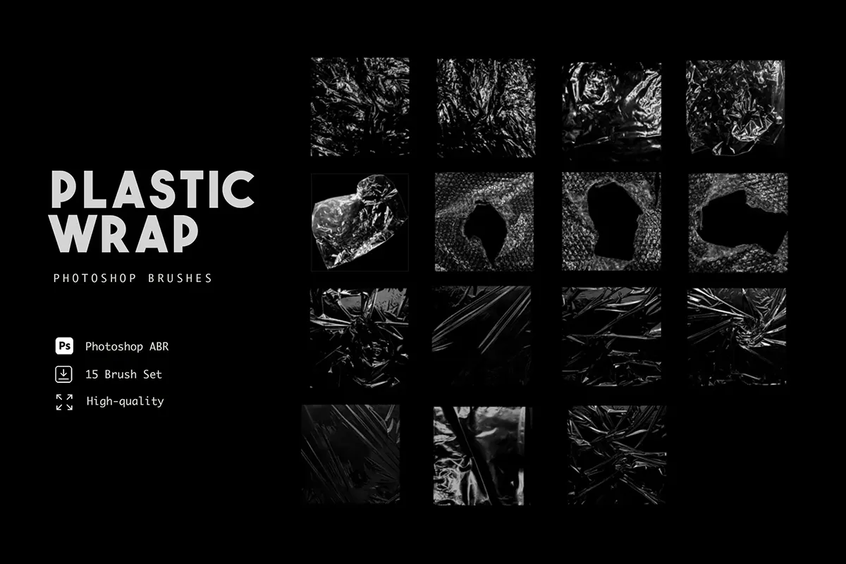 15款透明保鲜膜防震气泡薄膜ps笔刷插件素材 15 Plastic Wrap Photoshop Brushes