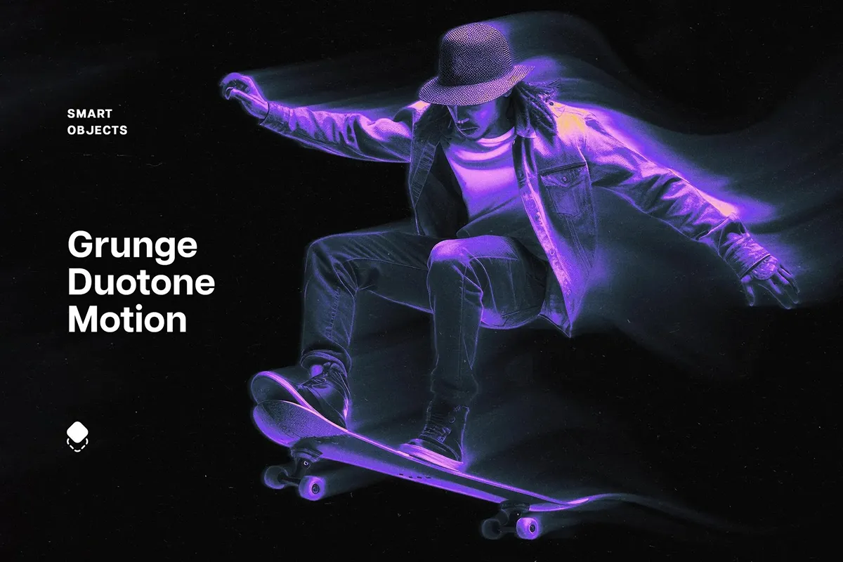 颓废摇滚双色调照片图像残影光效滤镜ps特效样机预设模板 Grunge Duotone Motion Photo Effect