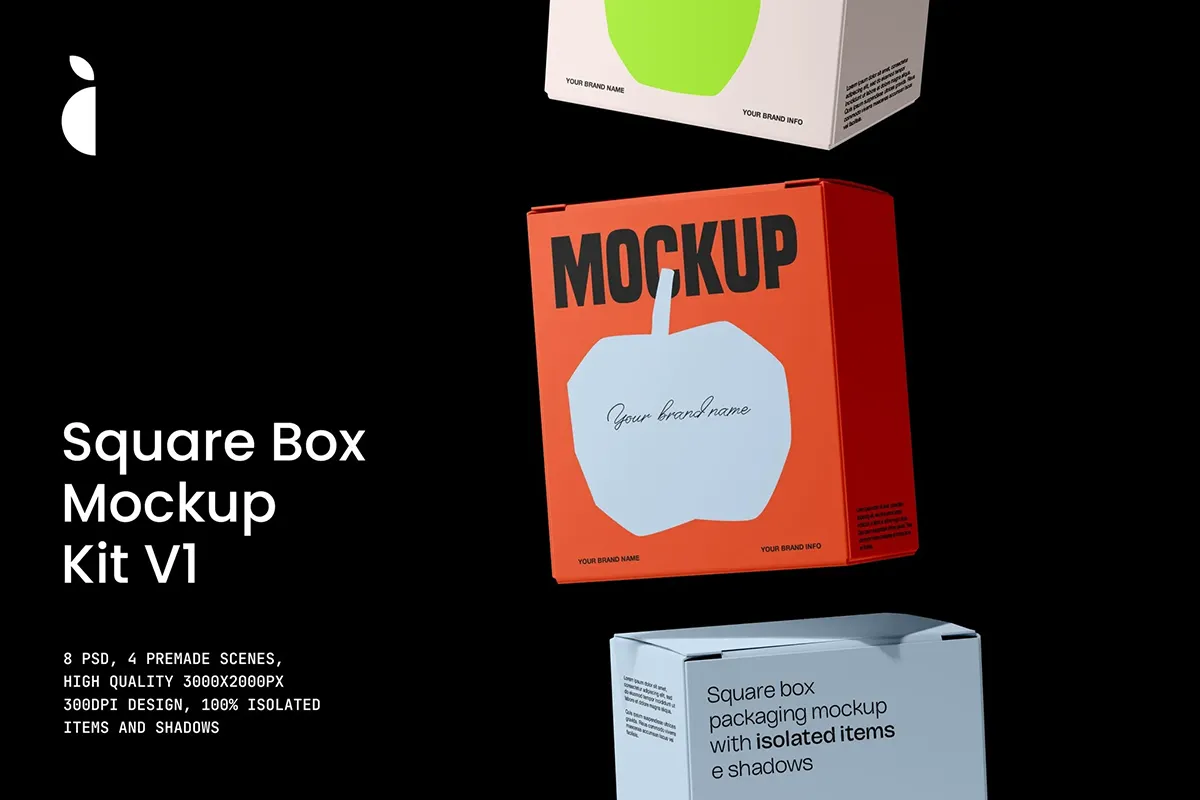 4款长方形盒子纸盒盲盒产品包装设计作品展示效果图ps样机素材 Product Box Mockup Kit