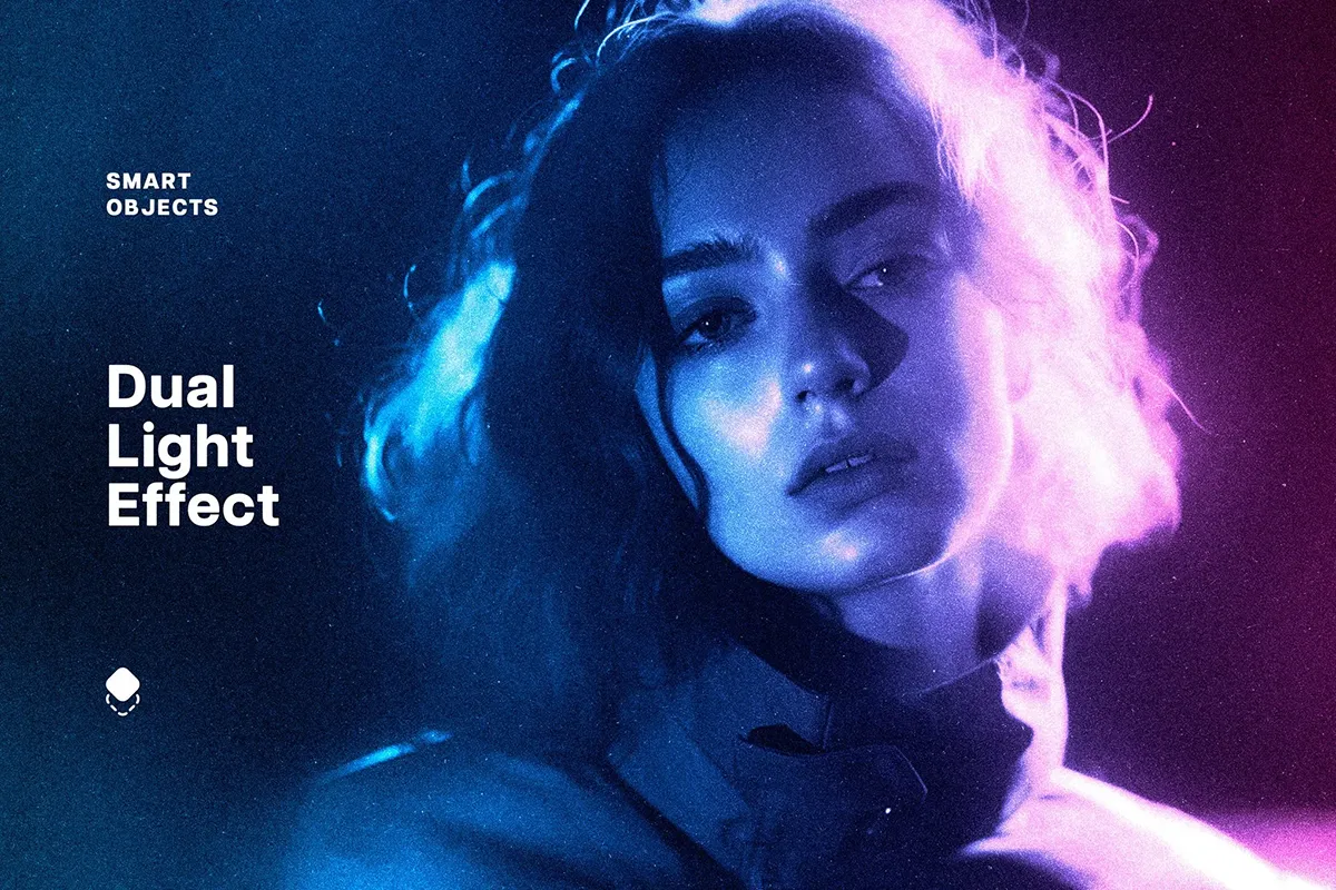颗粒飞尘梦幻光照照片图像滤镜ps特效样机素材模板 Grainy Dual Light Effect