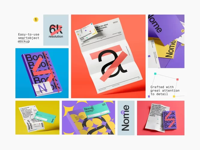 16款信封信纸名片笔记本手册封面品牌VI应用设计展示效果图ps样机 Nome Print Mockups