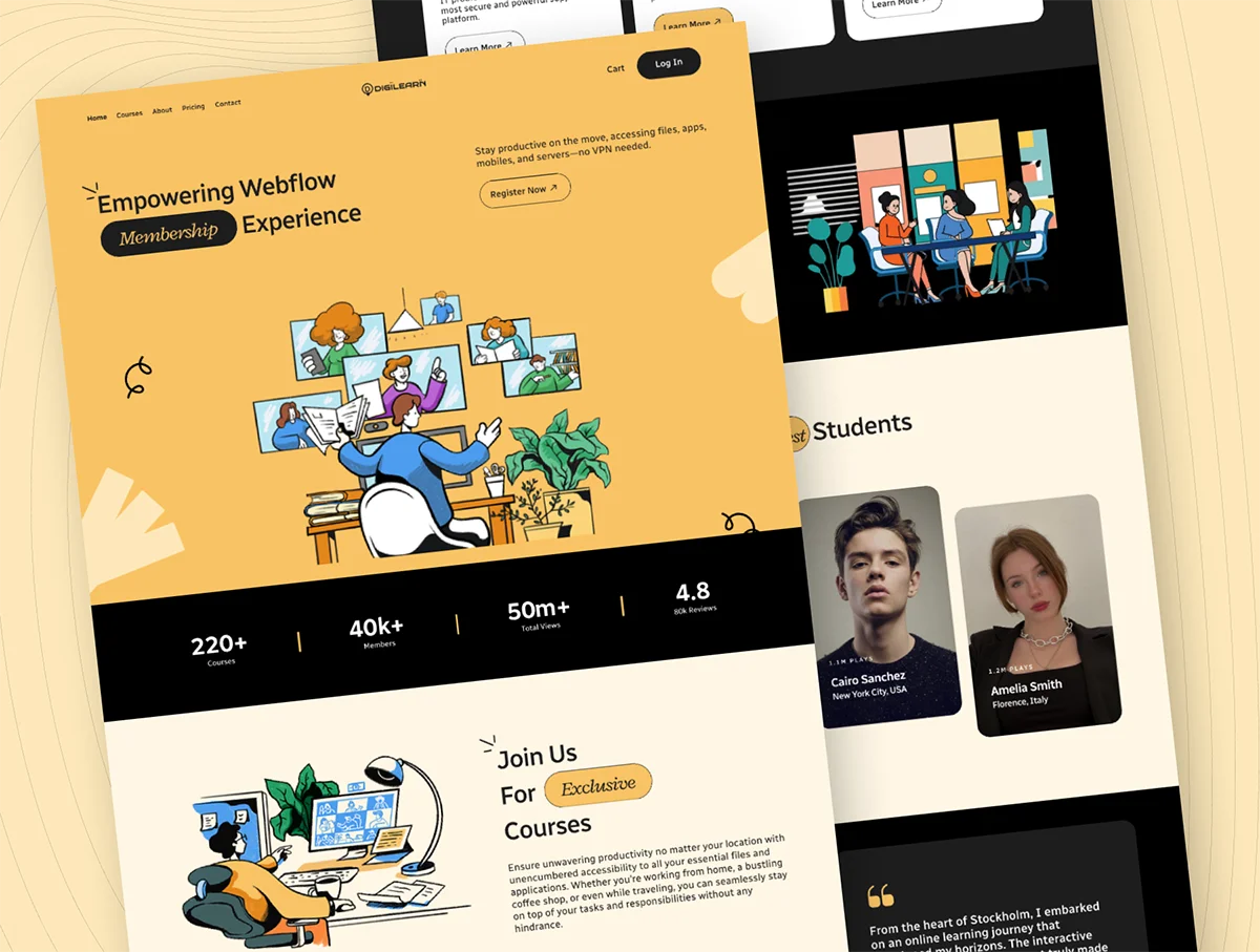 40屏在线学习教育课程响应式用户界面设计UI套件模板 DigiLearn – Web Responsive UI Kit