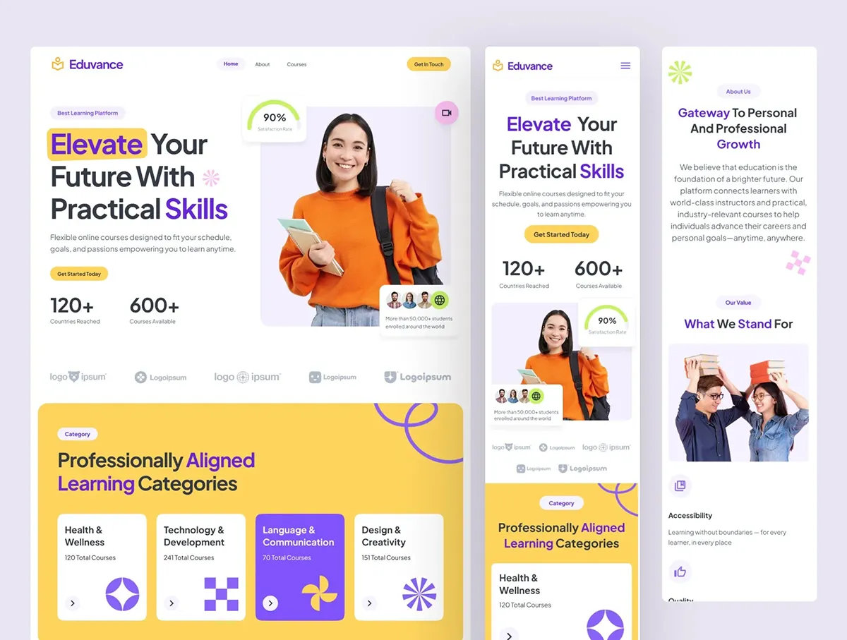 在线教育网课学习培训课堂响应式网页用户界面设计ui套件 Eduvance – Education Website