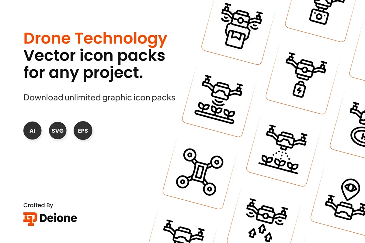 无人机技术植保无人机无人机作业低空经济icon线性图标面性图标矢量素材 Drone Technology Icons