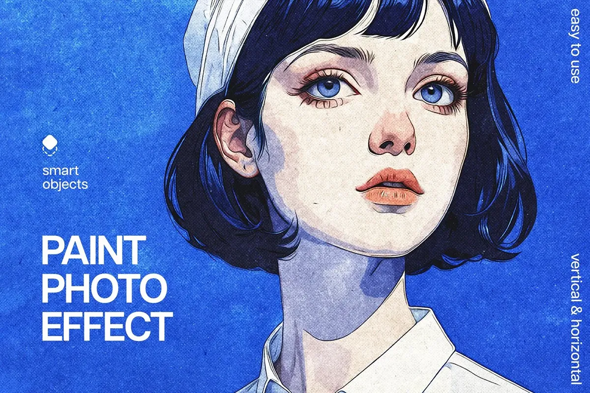 潮流复古怀旧水彩手绘质感人物漫画插图动漫后期ps特效样机模板 Vintage Paint Photo Effect