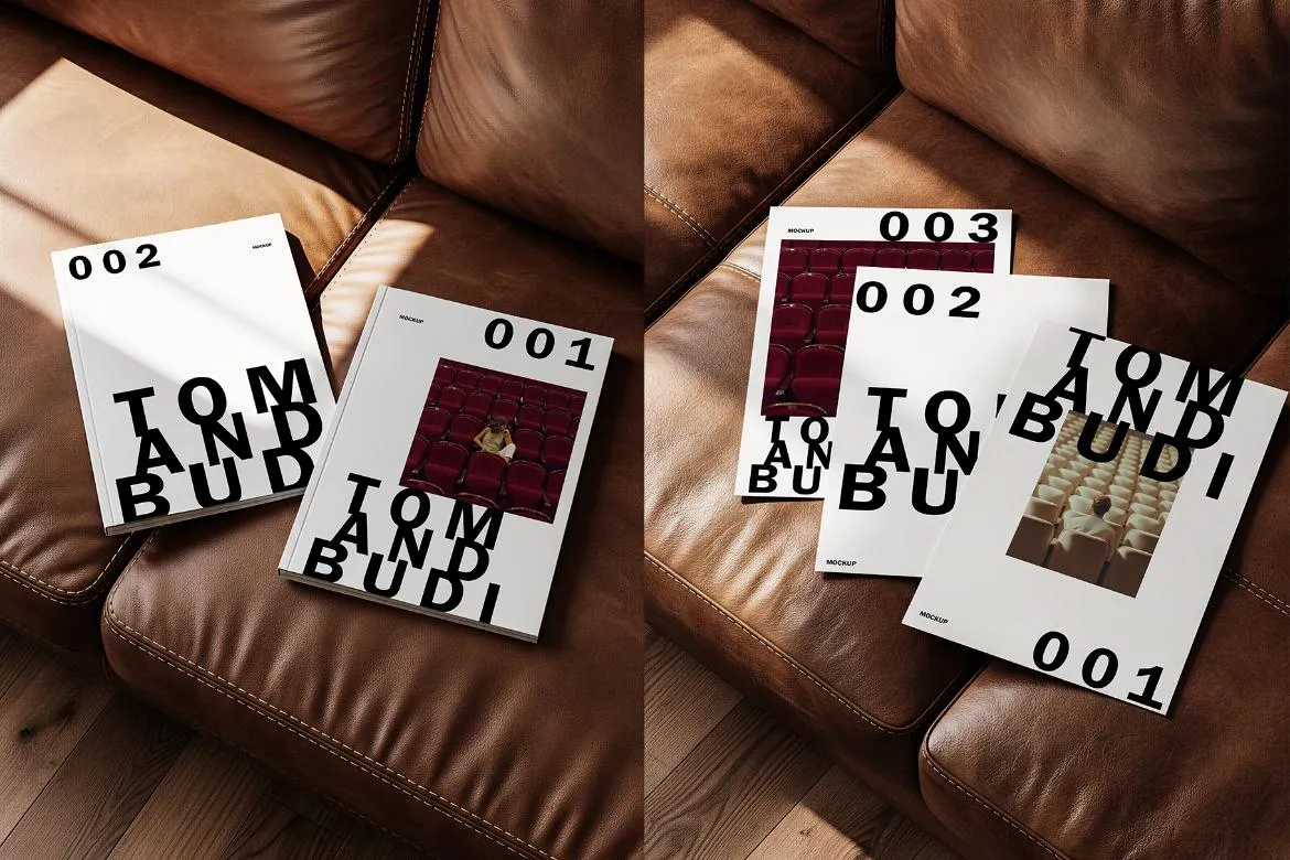 竖版A4胶装画册杂志手册封面内页设计作品展示效果图ps样机 Book Cover & Paper A4 Mockup