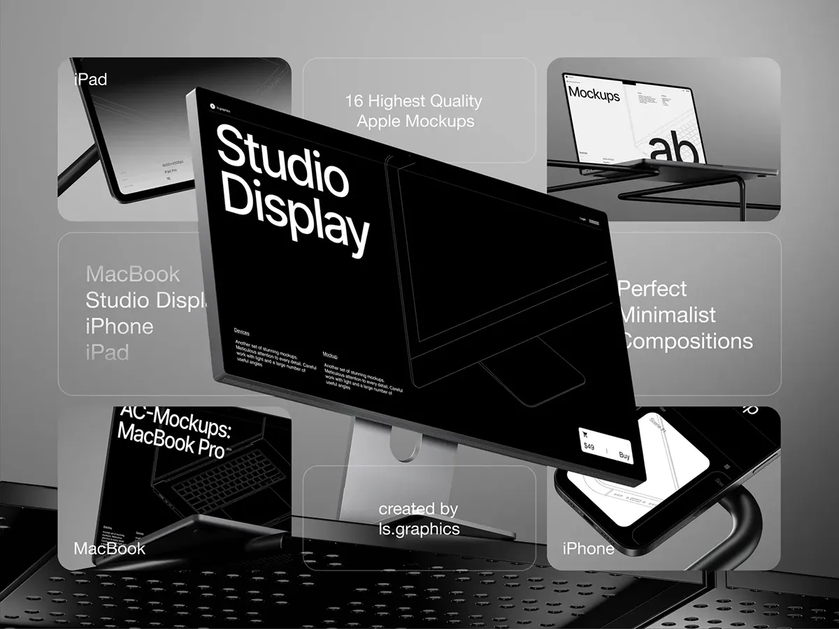 16款工业风iPhone手机iPad平板Macbook笔记本屏幕显示器ps样机 AC-Mockups Apple Devices