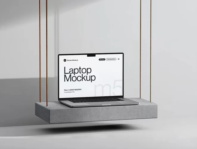 工业风Macbook笔记本电脑网站网页UI设计作品展示效果图ps样机 Macbook Screen Mockup Set – 06 Unique Scene