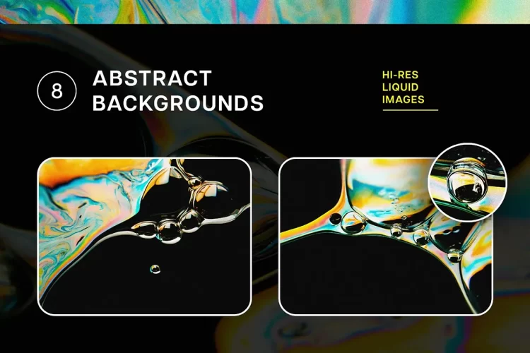 8款复古华丽抽象艺术油墨液体c水滴水珠特写背景图片素材 Abstract Liquid Backgrounds