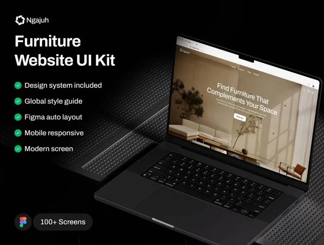 100屏家居软装家具室内设计电商购物网站App网页UI界面设计模板 Ngajuh – Furniture Website UI Kit