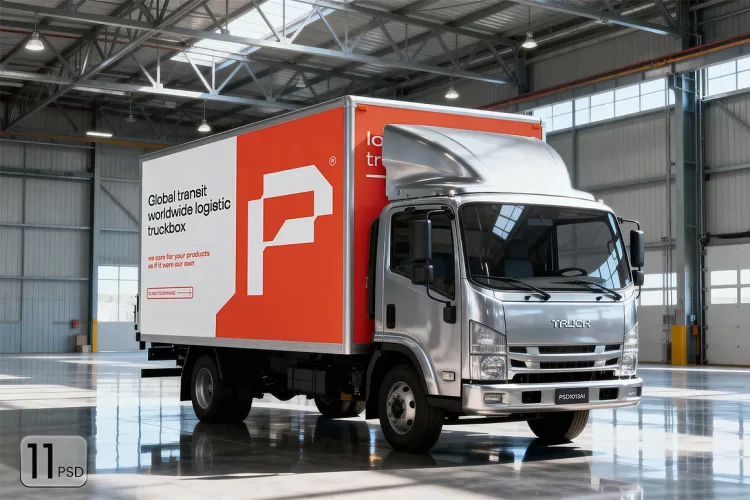 11款大型厢式货车卡车车身移动广告涂装设计展示效果图ps样机素材 Box Truck Branding Mockup