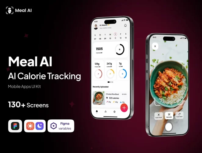 AI 热量追踪餐食移动应用 UI 套件 Meal AI – AI Calorie Tracking – Mobile Apps UI Kit