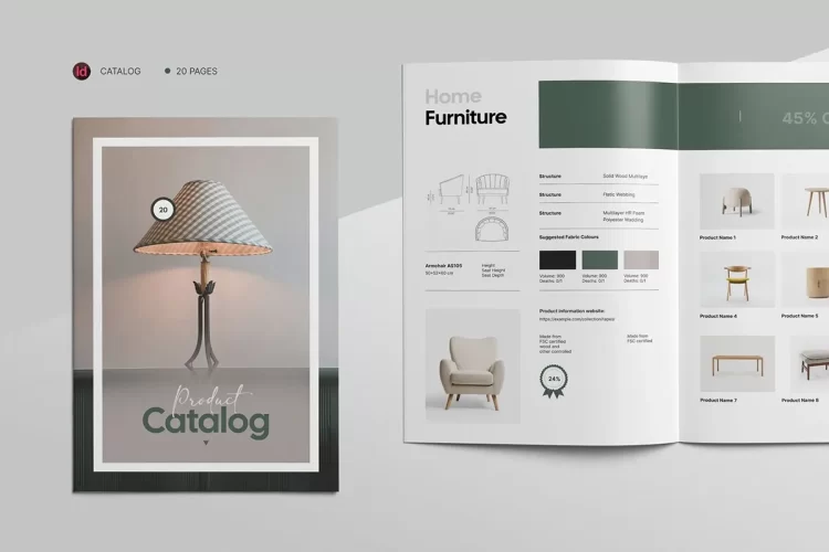20页竖版A4现代家具软装家居产品宣传图册排版设计手册id版式模板 Product Catalog Brochure Template