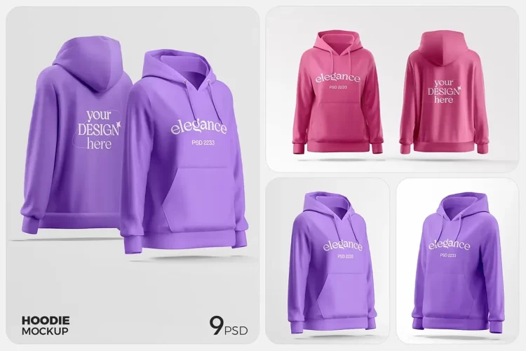 9款女上衣长袖连帽衫休闲运动卫衣服装设计展示效果图ps样机素材 Woman’s Hoodie Mockup