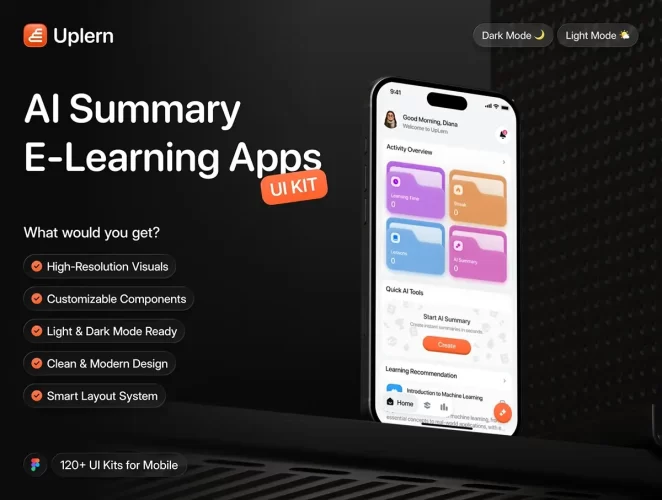 AI 辅助电子学习应用UI套件 Uplern — AI Summary E‑Learning Apps UI KIT