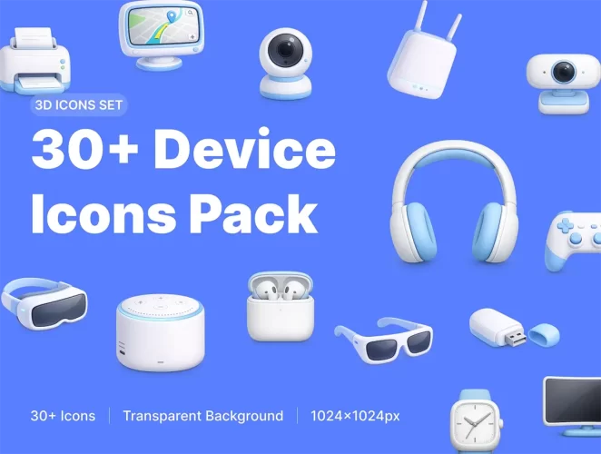 32款软陶3D卡通智能数码科技产品插画icon图标png免抠图片素材 Device 3D Icons Pack