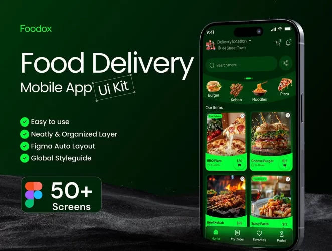 食品配送移动应用 UI 套件 Foodox – Food Delivery Mobile App UI Kit