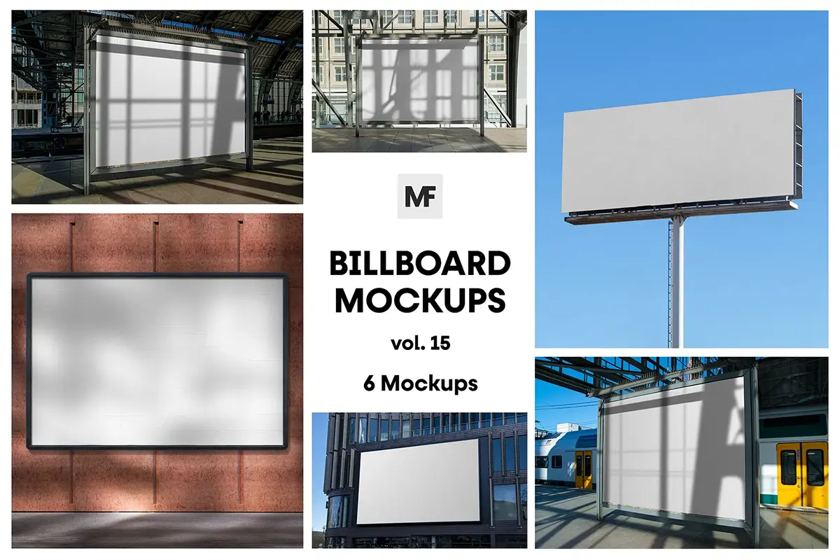 6款户外街道车站灯箱巨幅海报广告牌模型展示设计贴图ps样机素材模板 Commercial Billboard Mockups vol.15