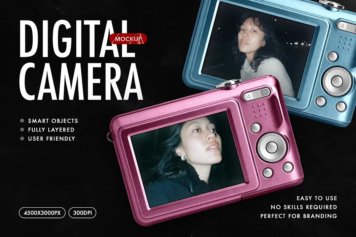 怀旧复古彩色口袋相机傻瓜相机模型 Colorful Pocket Camera Mockup