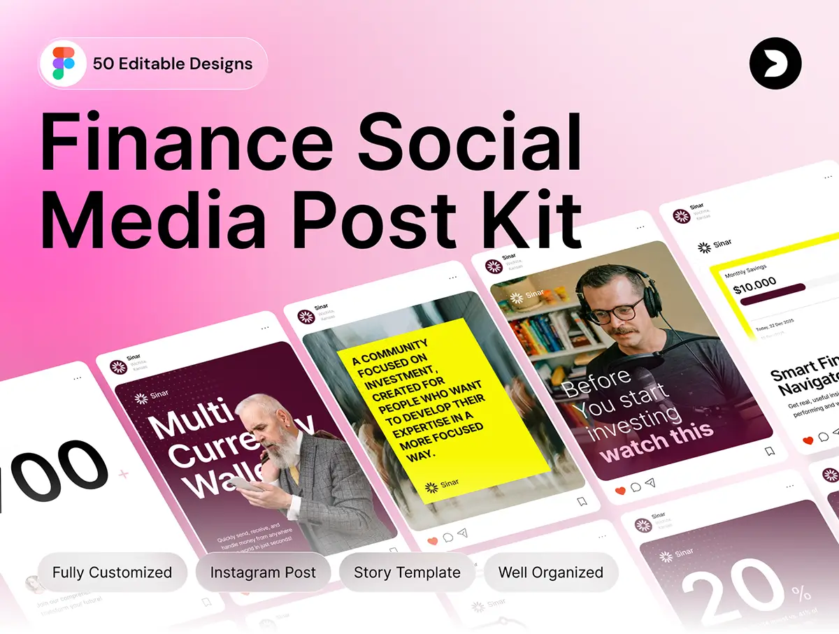 25屏金融投资教育科技品牌ins公众号社媒推文排版设计版式模板 Finance Social Media Post Kit