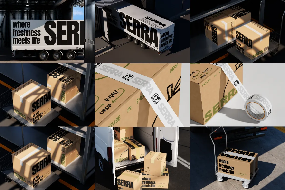 8款快递物流运输车身广告打包纸箱包装设计展示效果图ps样机素材 Expedition Company Branding Mockup