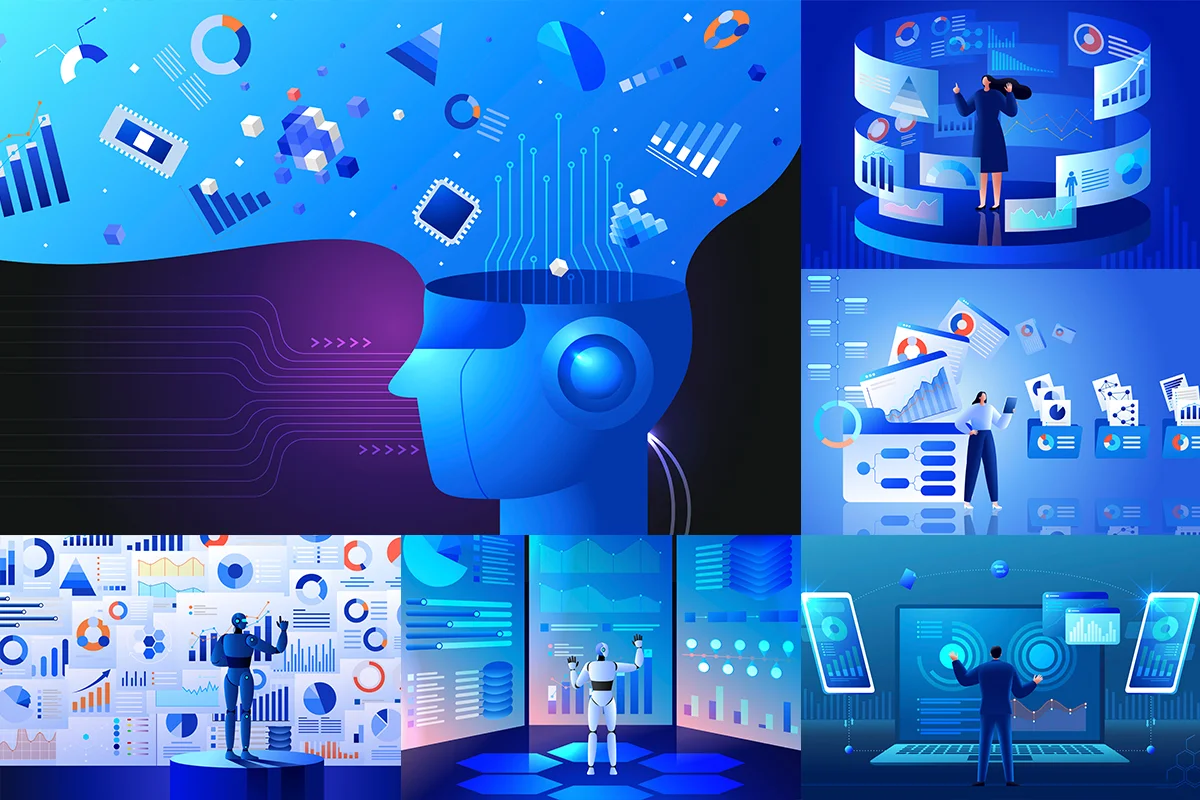 10款AI人工智能商业数据搜索结果统计分析插图插画矢量设计素材 Business Insights Search Results Collection