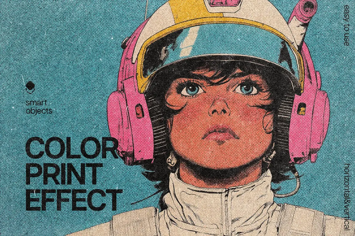 复古半色调彩色印刷打印照片漫画滤镜ps特效预设模板 Halftone Color Print Photo Effect