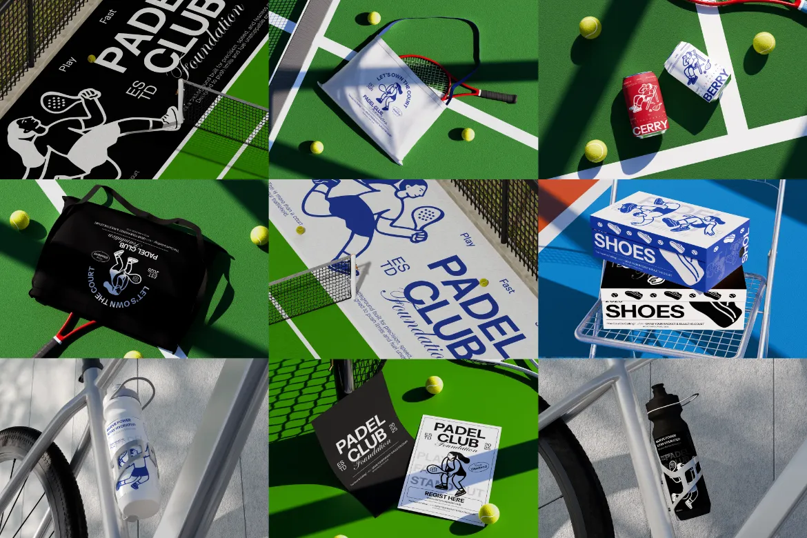 12款网球俱乐部运动健身文创周边VI物料设计作品展示效果图PS样机 Paddle Pickleball Sports Merchandise Mockup