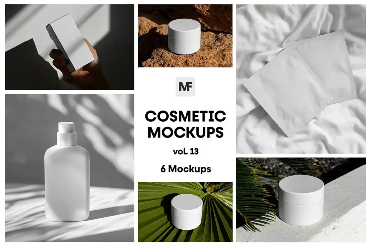 6款化妆品包装模型品牌标识设计贴图ps样机素材模板 Cosmetic Packaging Mockups vol.13